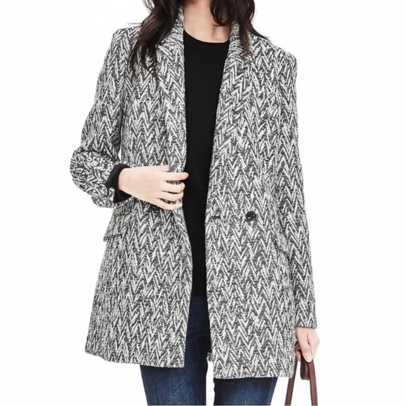 Banana Republic Black and White Chevron Print Jaquard Coat Jacket Size XS - Picture 3 of 9